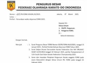 Kejurnas Karate Memperebutkan Piala Ketum Forki III dan Piala Gubri Ditunda